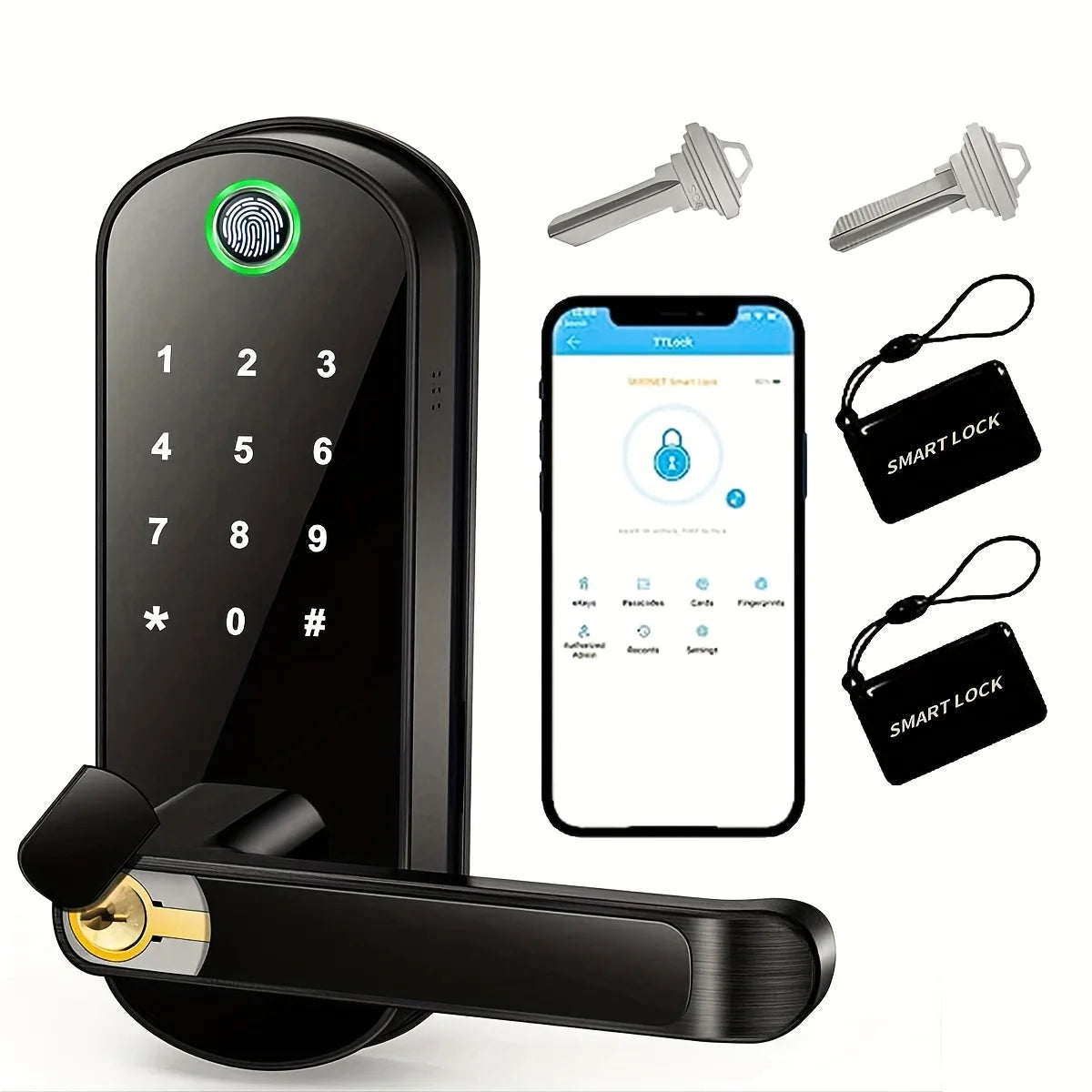 Smart Door Lock App Remote Control Keyless WIFI Digital Touchscreen Lock NFC IP67 Waterproof with 2 IC Cards Smart Fingerprint