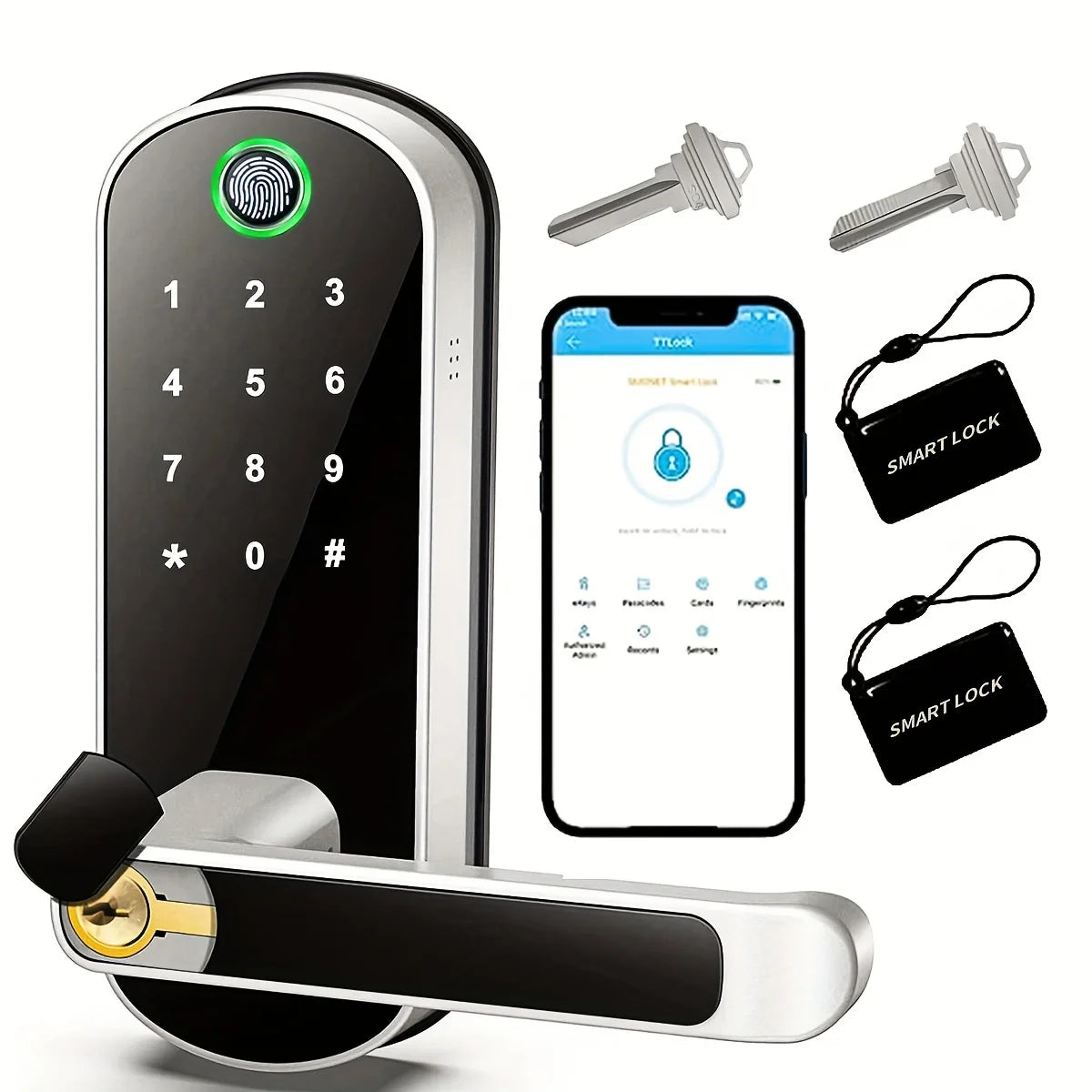 Smart Door Lock App Remote Control Keyless WIFI Digital Touchscreen Lock NFC IP67 Waterproof with 2 IC Cards Smart Fingerprint