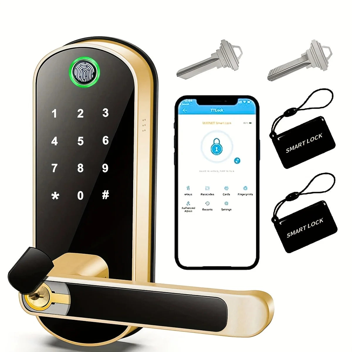 Smart Door Lock App Remote Control Keyless WIFI Digital Touchscreen Lock NFC IP67 Waterproof with 2 IC Cards Smart Fingerprint